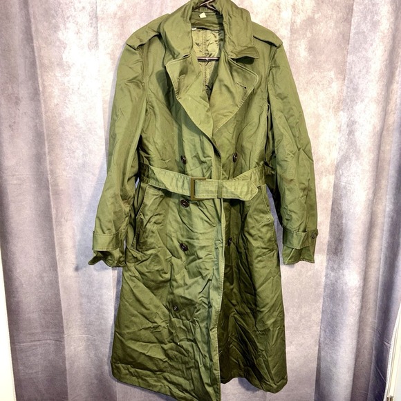 Army Issue Military Vintage Rain Trench Coat Small with Wool Liner Very Heavy